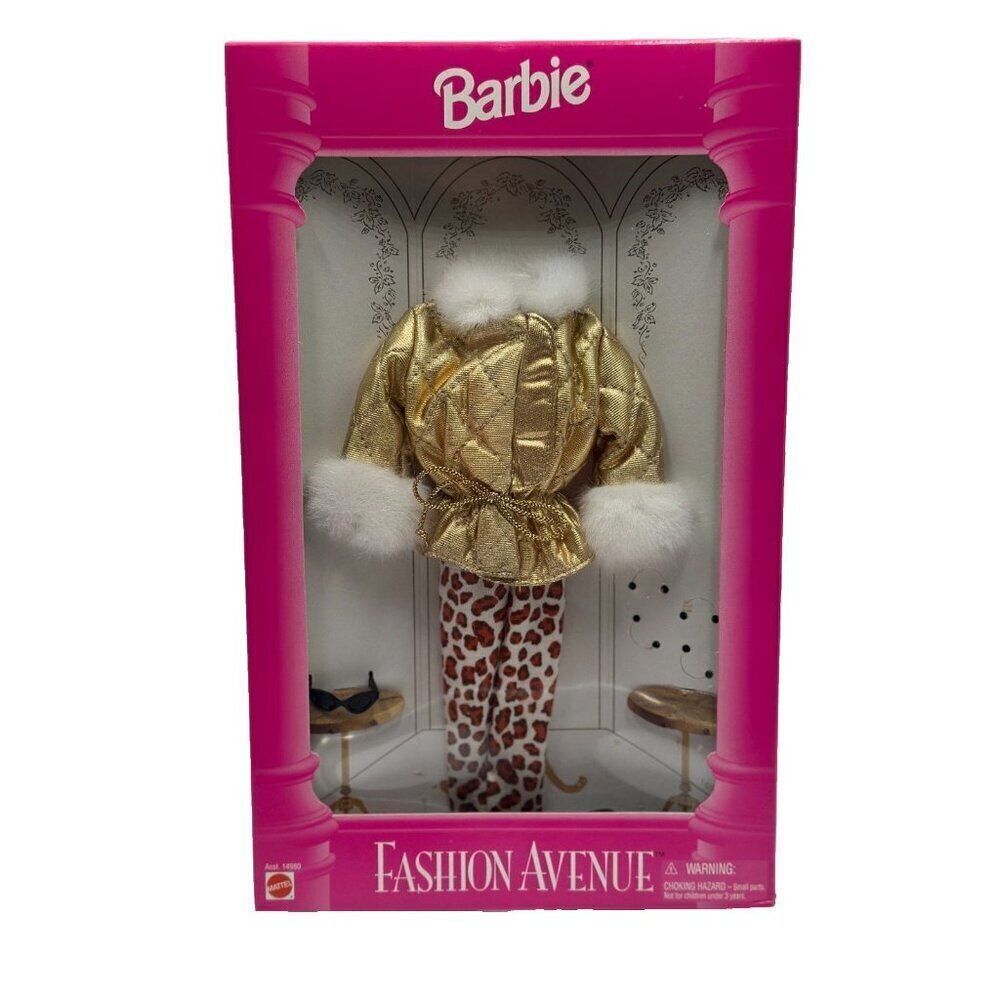 Vintage NIP 1995 Barbie Fashion Avenue Gold Parka Leopard Pants Boots Shades - Picture 2 of 5